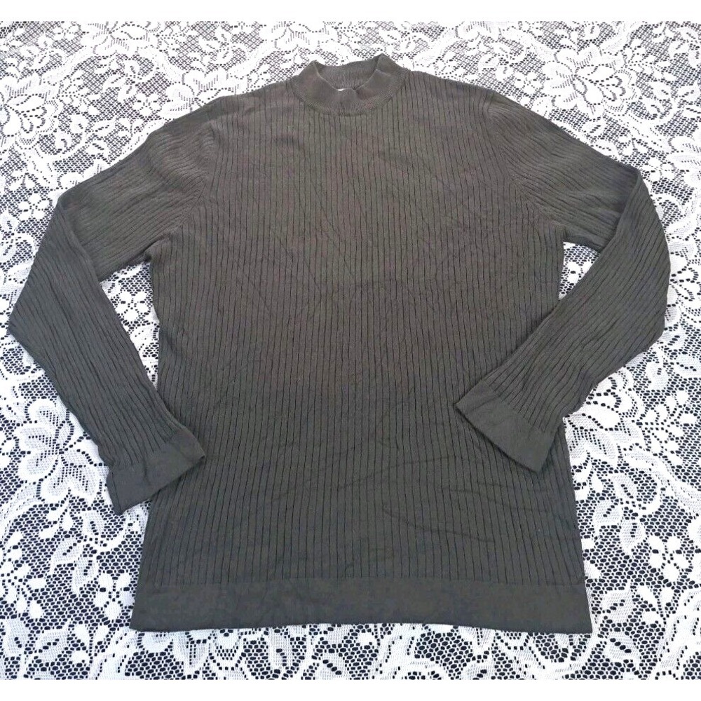 Zara Ribbed Turtleneck Size L Green Mock Neck Long Sleeves Stretch Pre-owned